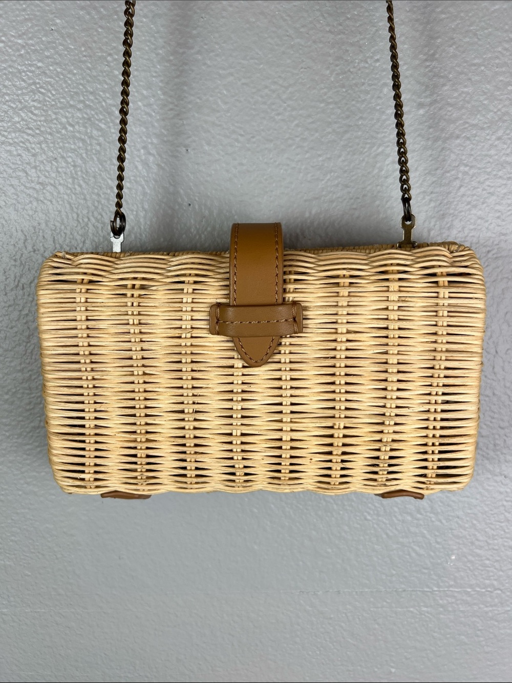 J. Crew Woven Straw Clutch with Tan Leather Trim Crossbody